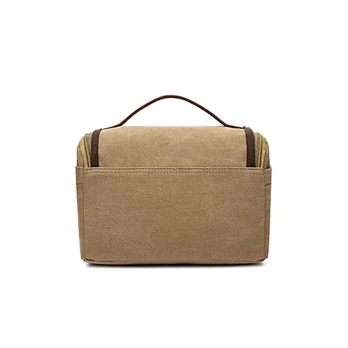 Khaki Canvas Wash Fashionable Wholesale Best Leather Make Up Pouches Bag 